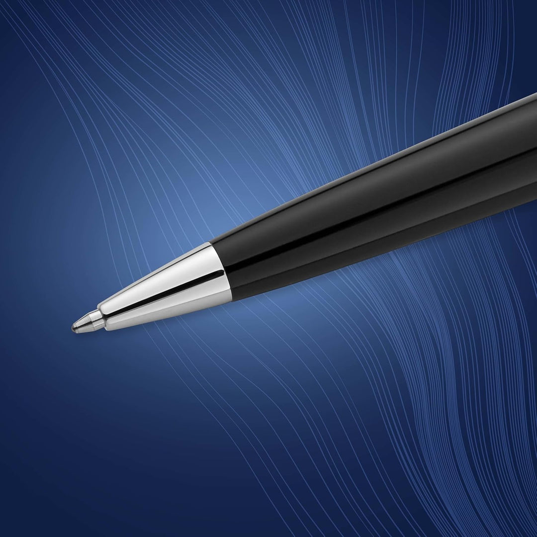 Waterman Expert Kugelschreiber | Hochglänzend Schwarz mit Chromzierteile Mittlere Spitze Blaue Tinte