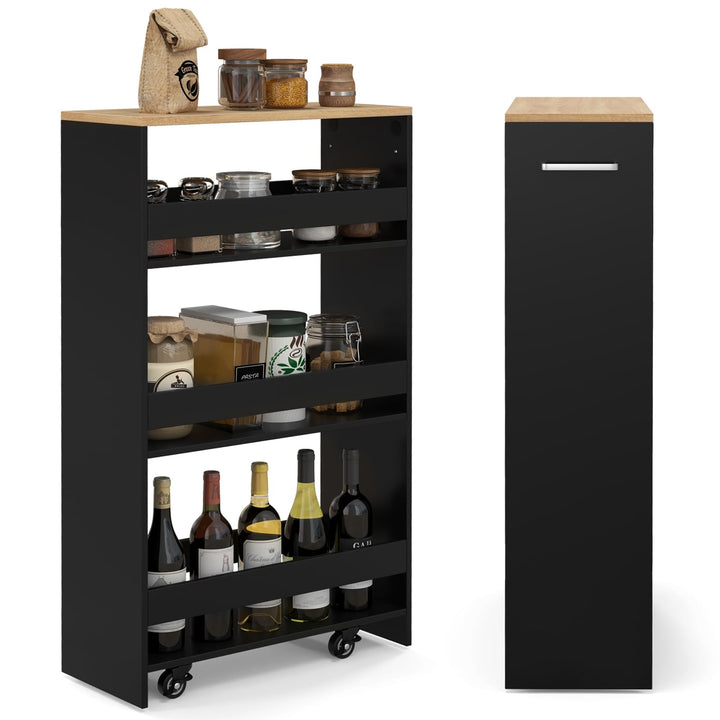 FANTASK Nischenregal 20 cm Breit, Nischenwagen auf Rollen 4 Etagen, Nischenschrank schmal mit Griff