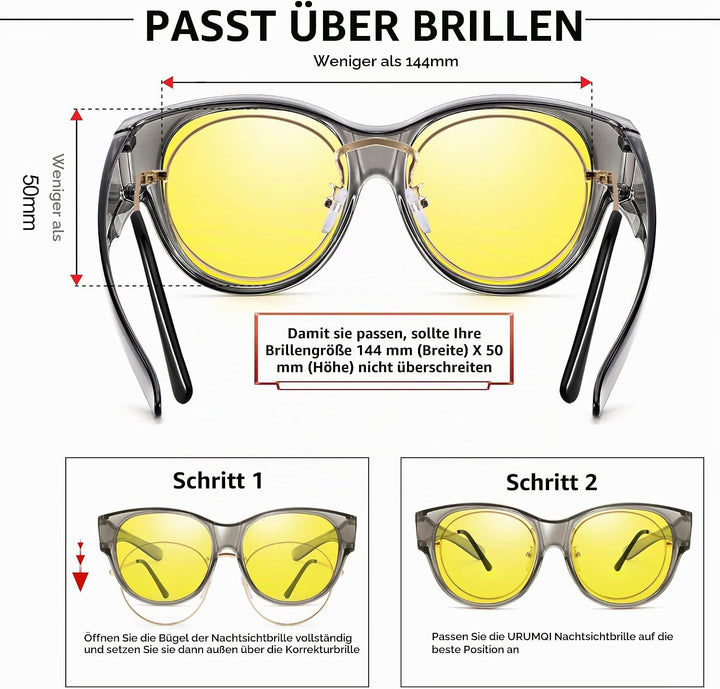 URUMQI Nachtsichtbrille für Autofahrer, Nachtfahrbrille Nachtbrille zum Autofahren Damen Herren, Aut