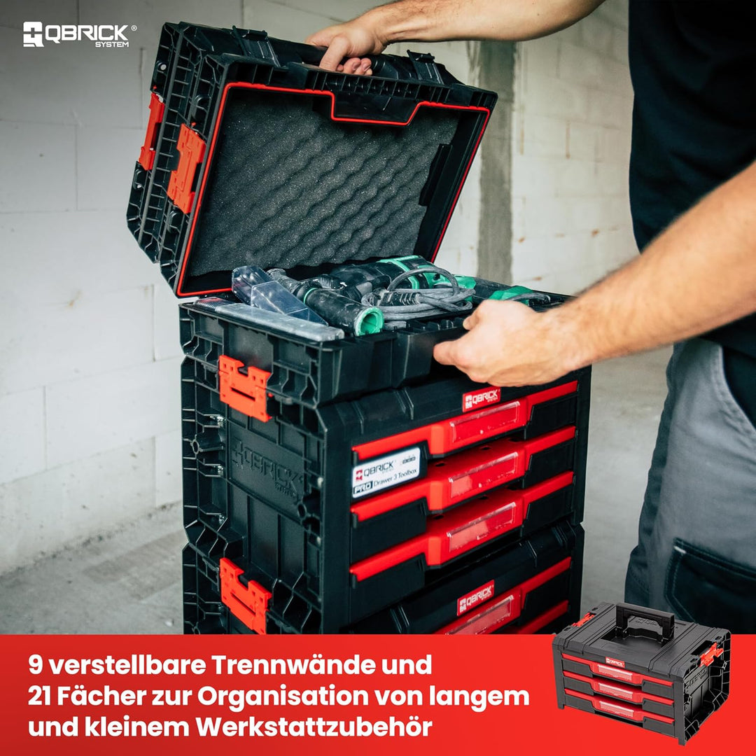 Qbrick System Werkzeugkoffer Werkzeugkasten Leer Werkzeugkiste PRO Drawer 3 Toolbox 2.0 Expert Schwa