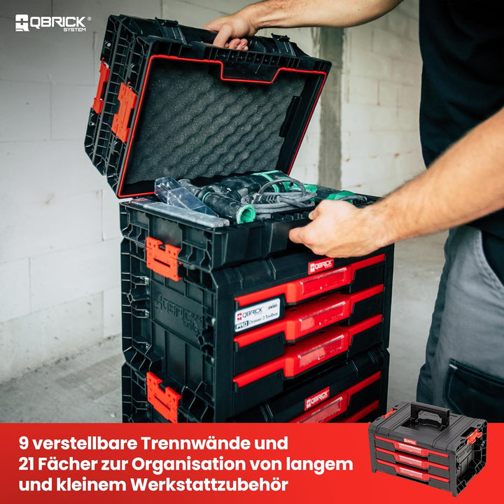 Qbrick System Werkzeugkoffer Werkzeugkasten Leer Werkzeugkiste PRO Drawer 3 Toolbox 2.0 Expert Schwa