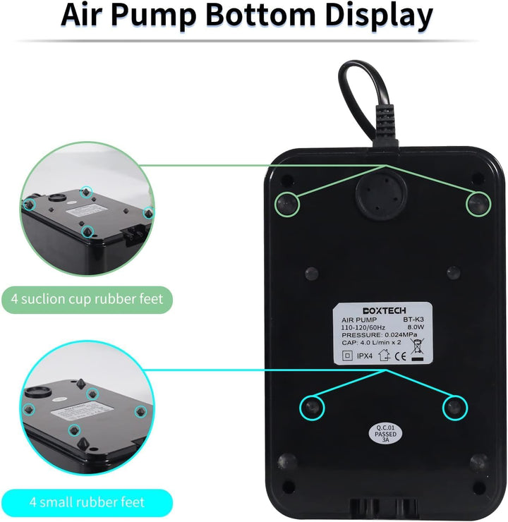 boxtech Ultra-Leise Luftpumpe für Aquarium, Die Luftpumpe kann die DREI Anforderungen erfüllen, leis