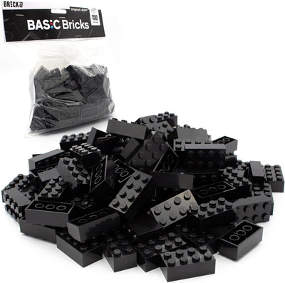 Lego Steine Classic, Schwarz, 2x4 Bausteine, 100 Stück - Einzelteile Starterset oder Erweiterung für