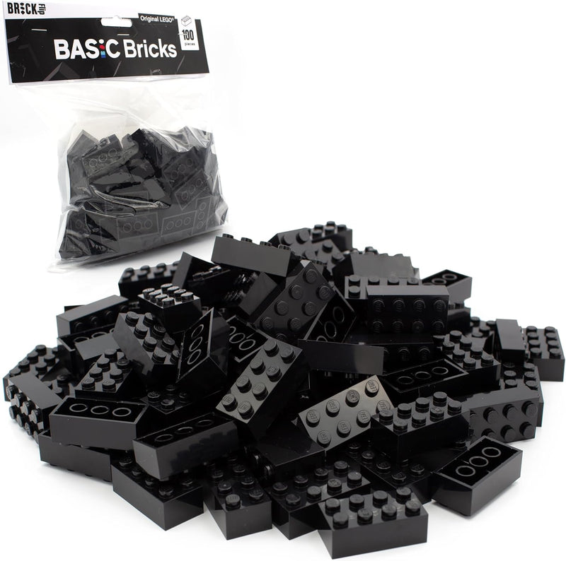 Lego Steine Classic, Schwarz, 2x4 Bausteine, 100 Stück - Einzelteile Starterset oder Erweiterung für