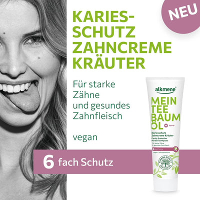 alkmene Mein Teebaumöl Kariesschutz Zahncreme Kräuter 6x 100 ml mit 6fach Schutz - naturreines Teeba