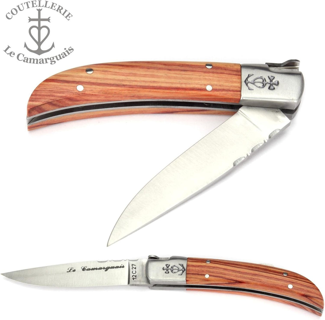Le Camarguais 10 cm Taschenmesser 20008 - Griffschalen Rosenholz - Klinge 9 cm Stahl 12C27-1 Backe