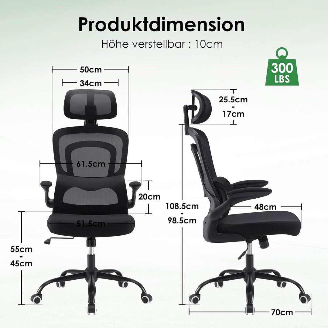 Farini Schreibtischstuhl mit Kleiderständer Bürostuhl Ergonomisch mit Verstellbarer Kopfstütze, Offi