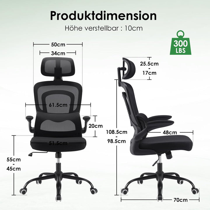 Farini Schreibtischstuhl mit Kleiderständer Bürostuhl Ergonomisch mit Verstellbarer Kopfstütze, Offi