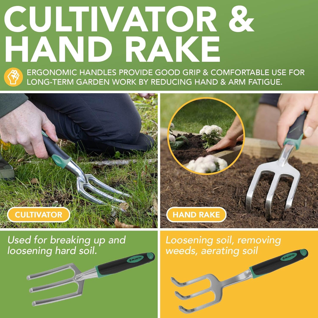 BLOSTM Gartenwerkzeug-Set, 11-teilig, robustes Gartengeräte-Set mit wasserdichter Tragetasche, rostf