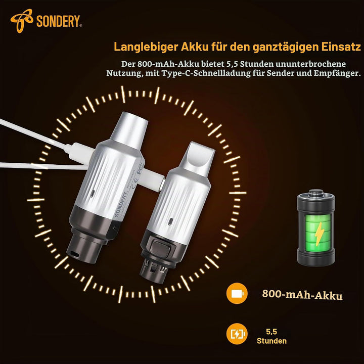 Sondery UHF Wireless XLR Sender und Empfänger Wiederaufladbar 7 Kanäle für dynamische Moving Coil Mi