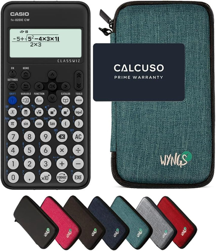 CALCUSO Sparpaket: Casio FX-82DE CW ClassWiz technisch-wissenschaftlicher Schulrechner + WYNGS Schut