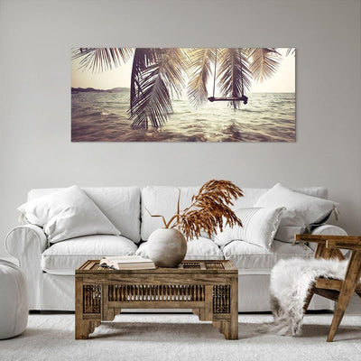 Wandbilder Dekoration Wohnzimmer Meer Palme Wasser Panorama Bilder auf Leinwand 120x50cm Leinwandbil