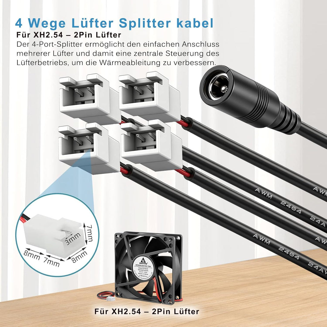 GDSTIME 36W 12V PC Lüfter Geschwindigkeit Controller 4 Wege mit 2 Pin Splitter Kabel Regelbar Netzte