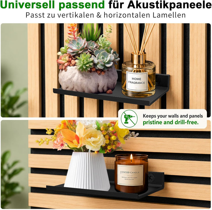 2 Stück Regal für Akustikpaneele Ohne Bohren | Schwarz Wandregal Akustikpaneele Zubehör mit 8 Schrau
