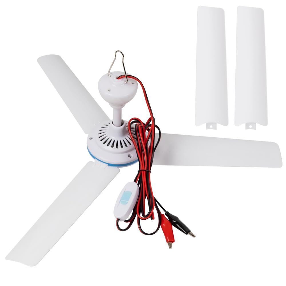 DC 12V Tragbarer Deckenventilator 19.7" Mini Hängender für Camping Zelt, Outdoor RV Pavillon - Batte