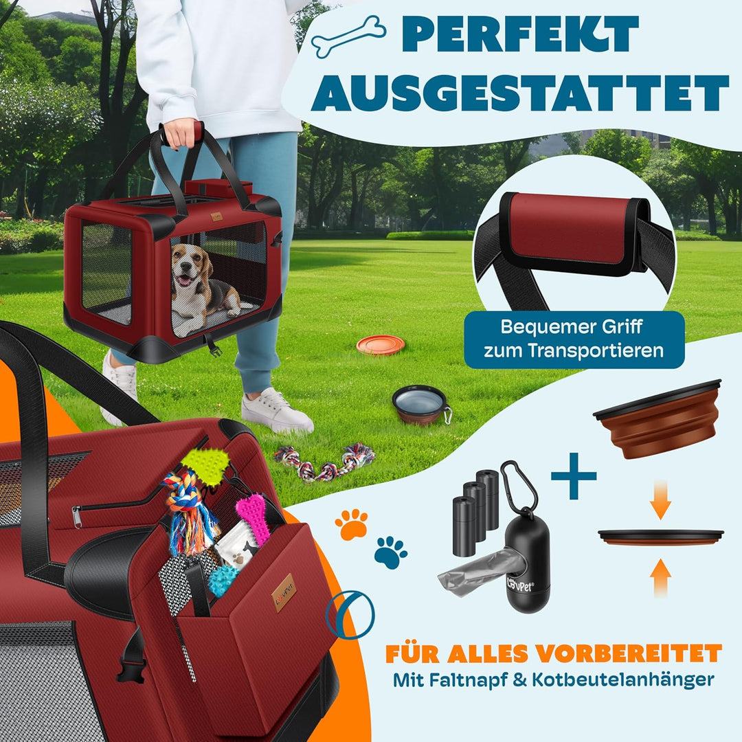 Lovpet® Transportbox Hund Katze Transporttasche M 60x42x42cm | Hunde-Tragetasche Faltbare Katzentasc