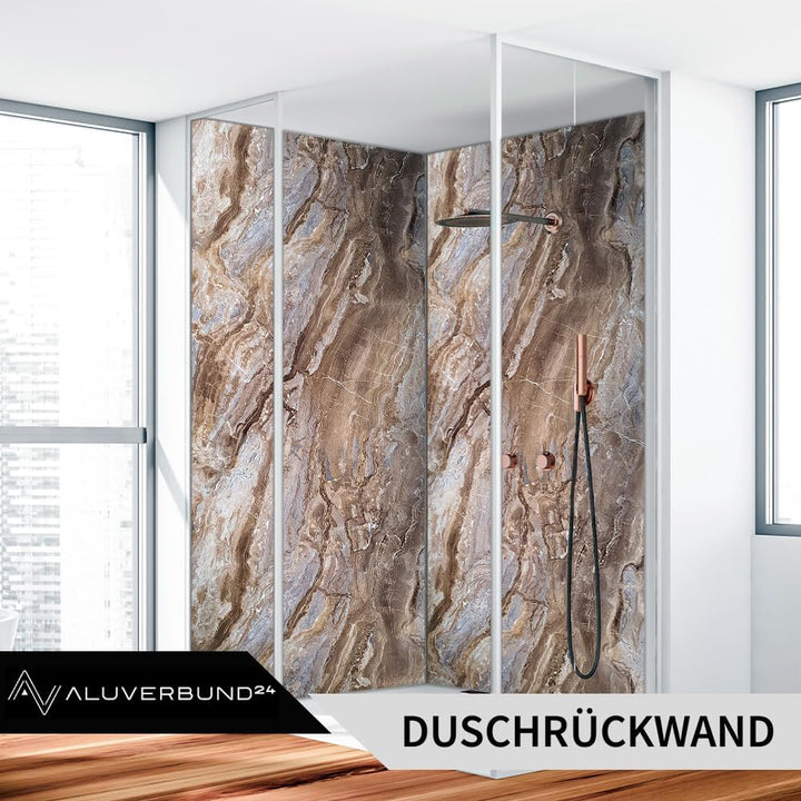 Duschrückwand Wandpaneele 122x244cm in Marmor- und Granitoptik (Arabescato Brown), Badrückwand Dusch