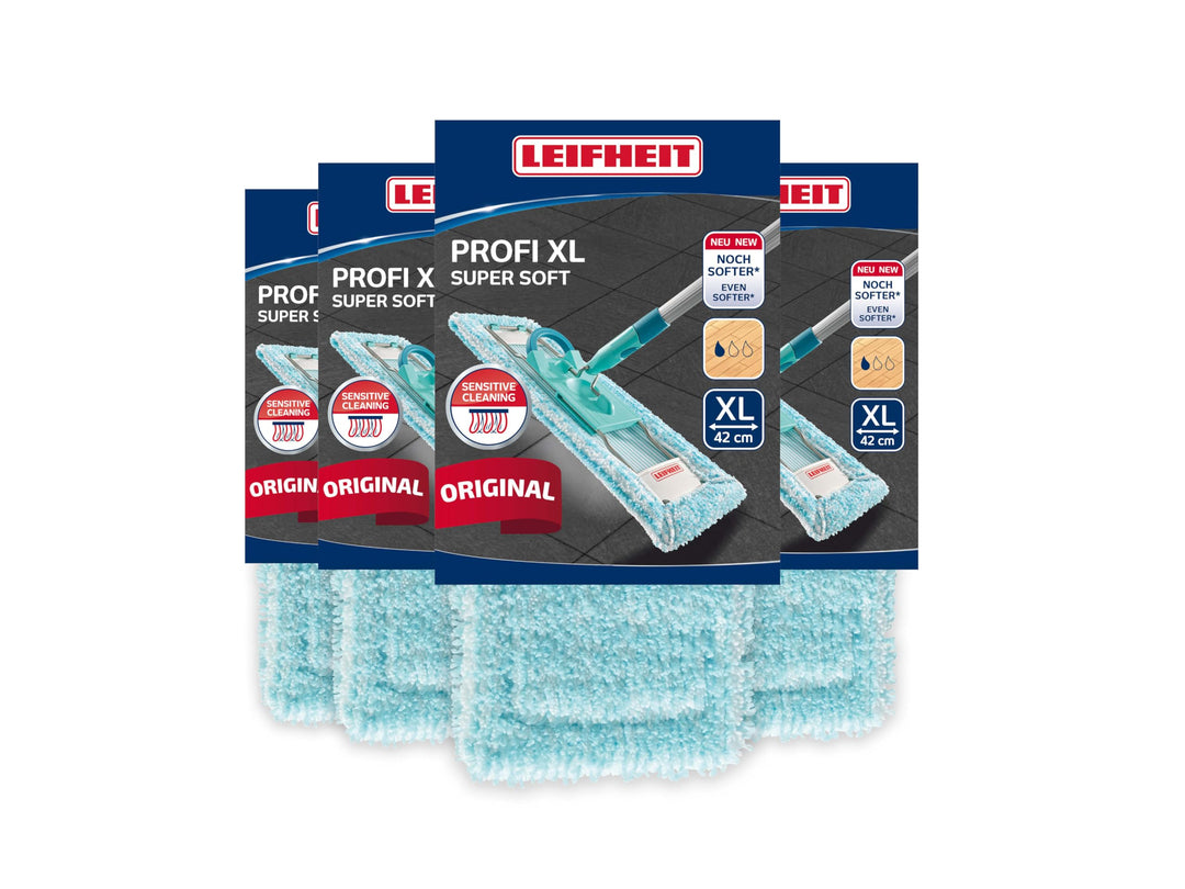 Leifheit Wischbezug Profi XL Super Soft, 4er Set für Parkett | Für Laminat, Kork und Holzböden, mini