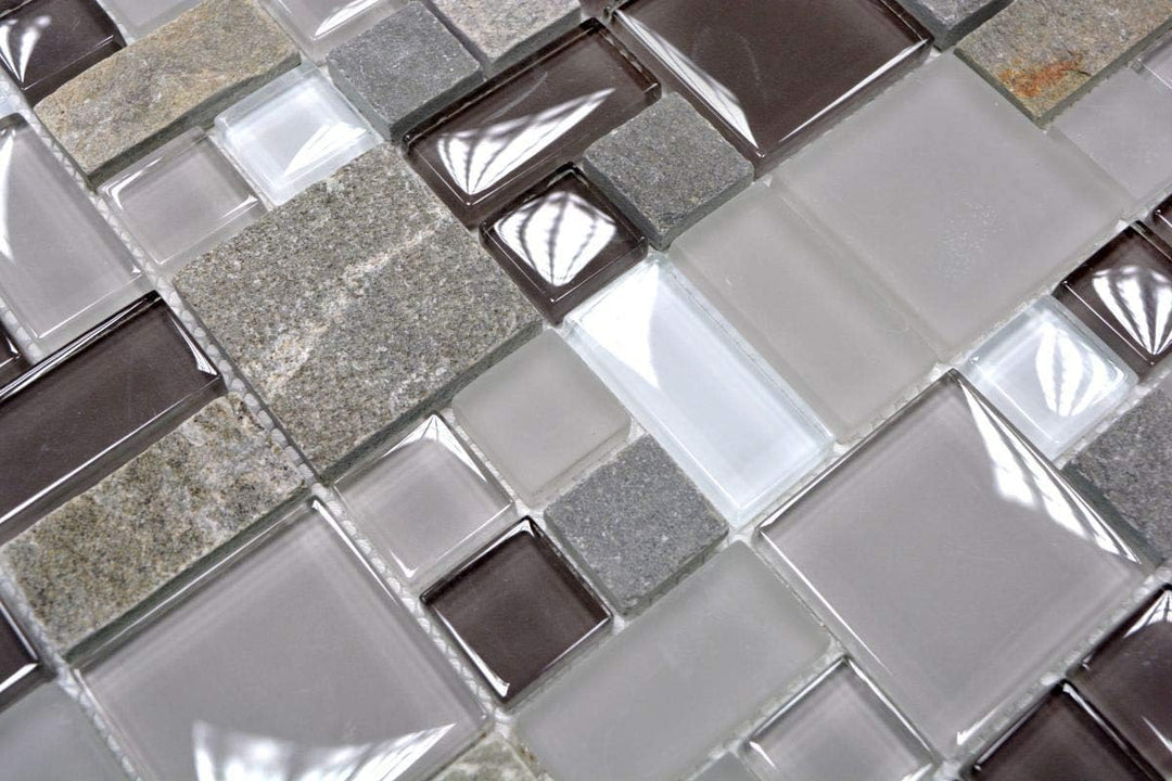 Mosaik Kombination Crystal/Stein mix grau/braun Glasmosaik Transluzent Transparent 3D, Mosaikstein F