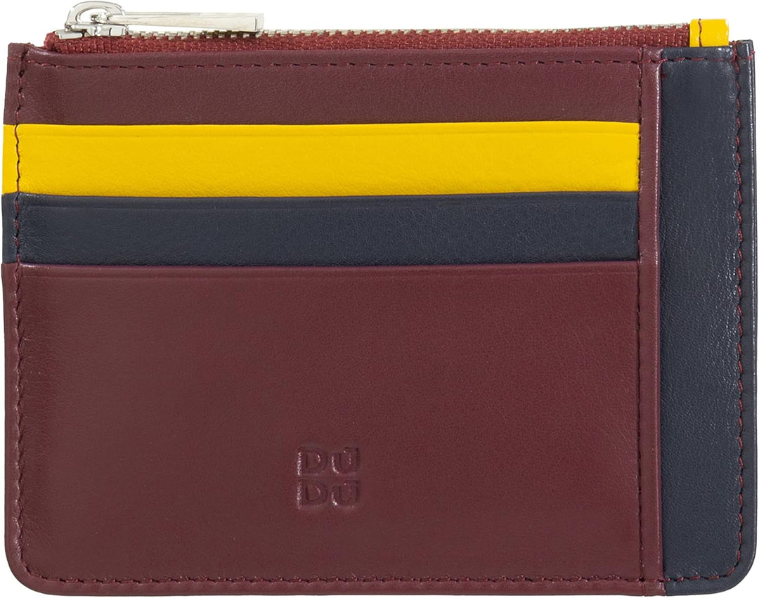 DUDU Kreditkartenetui aus echtem Leder Geldscheinfach mit Reissverschluss Burgundy, Burgundy