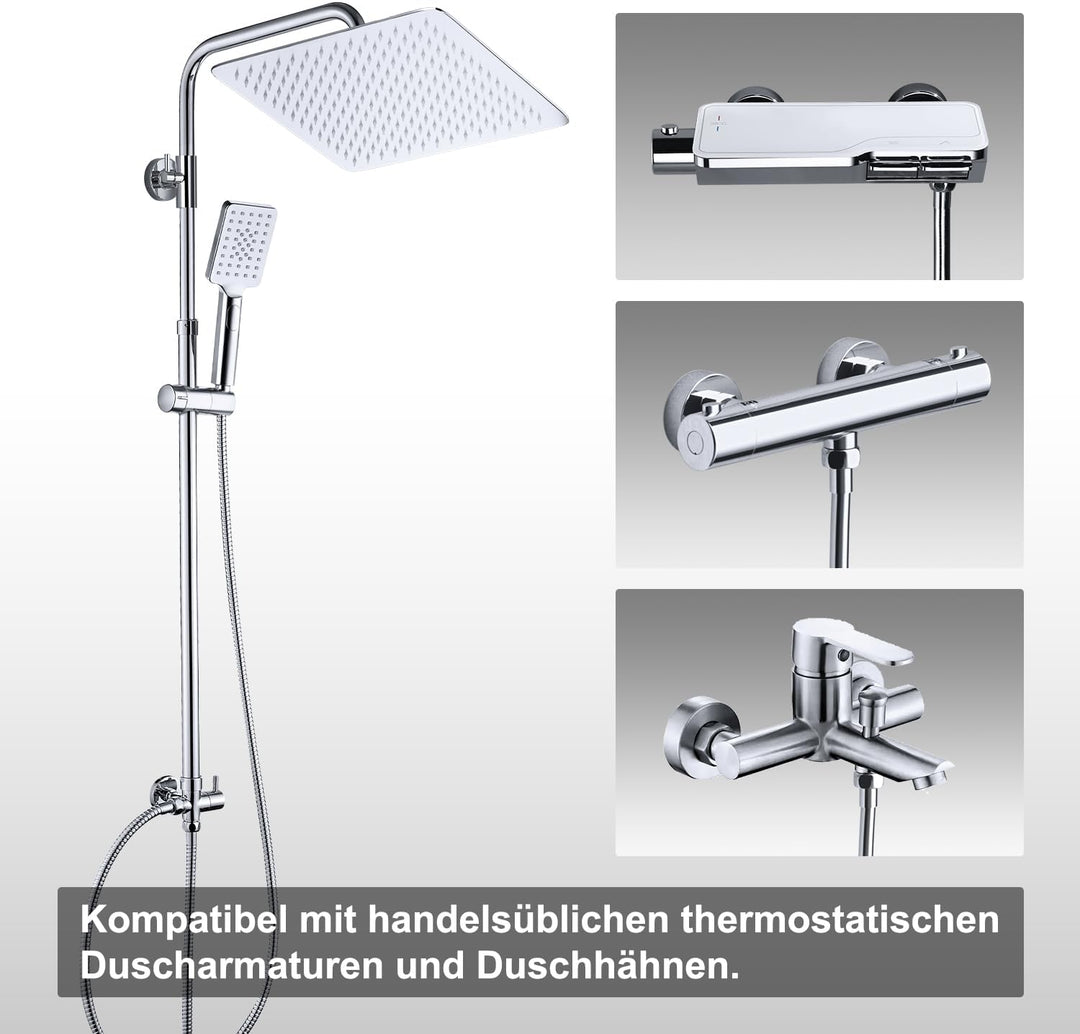 Görbach Edelstahl Duschsystem Duschset ohne Armatur Regendusche Überkopfbrauseset (SJ-E3030CP), Chro
