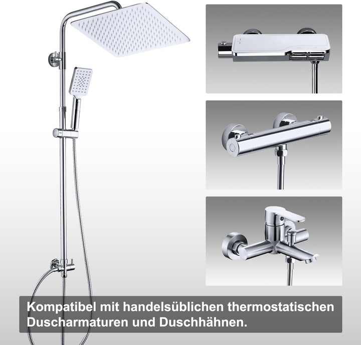 Görbach Edelstahl Duschsystem Duschset ohne Armatur Regendusche Überkopfbrauseset (SJ-E3030CP), Chro
