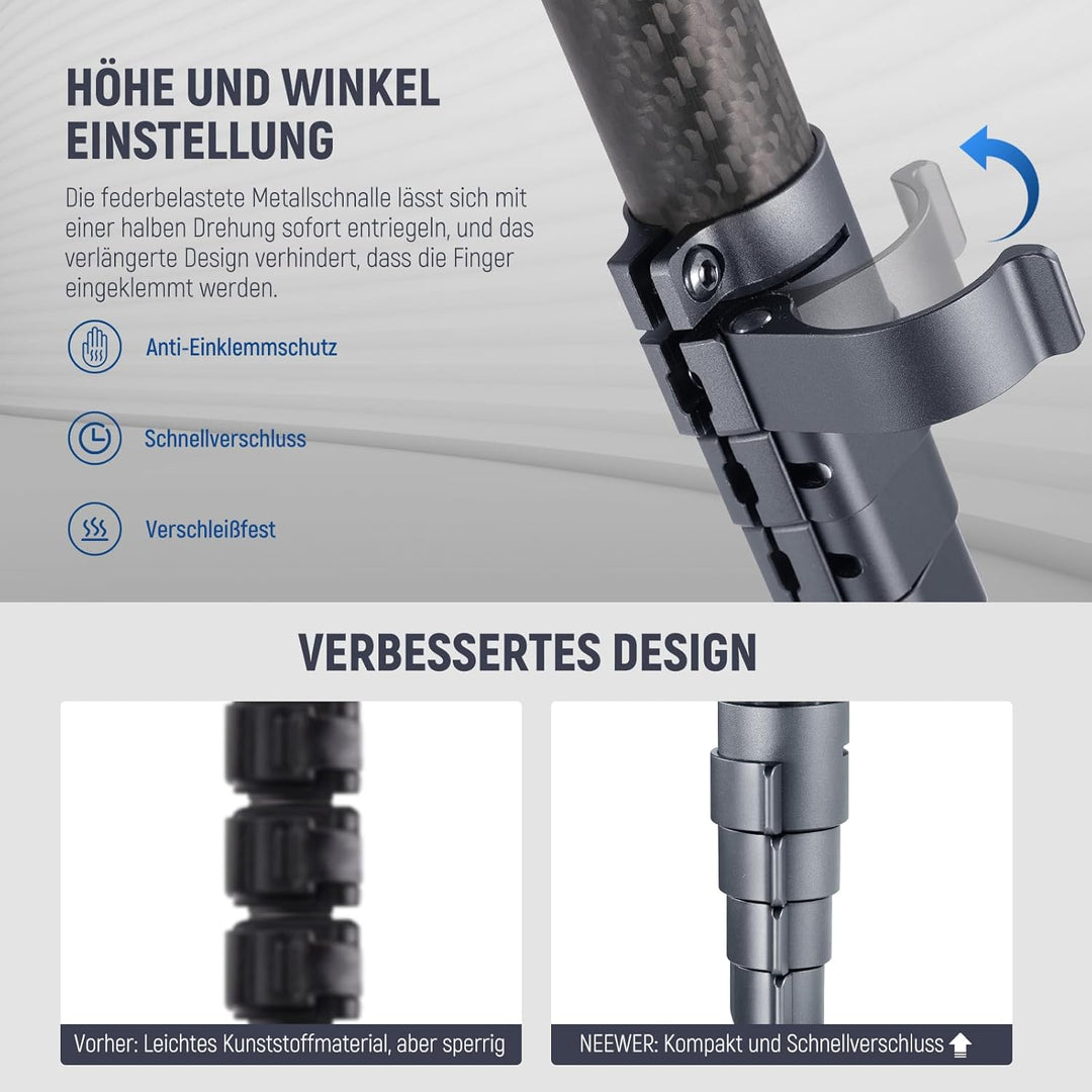 NEEWER LITETRIP 62" Kamera Reisestativ, tragbarer Ständer aus Carbonfaser mit abnehmbarem ±15° Nivel