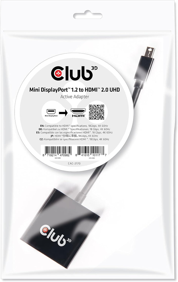 Club 3D CAC-2170 Mini Displayport 1.2 auf HDMI 2.0 UHD Aktiver Schwarz, CAC-2170
