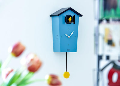 KOOKOO Birdhouse Petrol, Moderne Kuckucksuhr mit Pendel, Design Wanduhr mit 12 Vogelstimmen oder Kuc