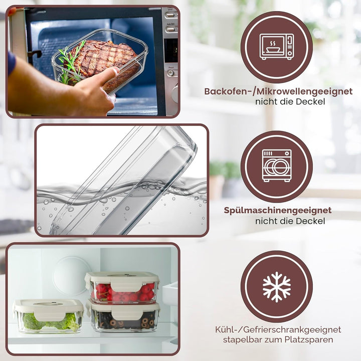 5er-Pack 1040ml Glas-Vakuum-Lebensmittelbehälter mit Datumsanzeige & Pumpe - luftdichte Vakuumbehält