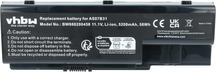 vhbw Akku kompatibel mit Acer Aspire 7730Z, 7735, 7735G, 7735Z, 7735ZG, 7736G, 7736Z Notebook (5200m