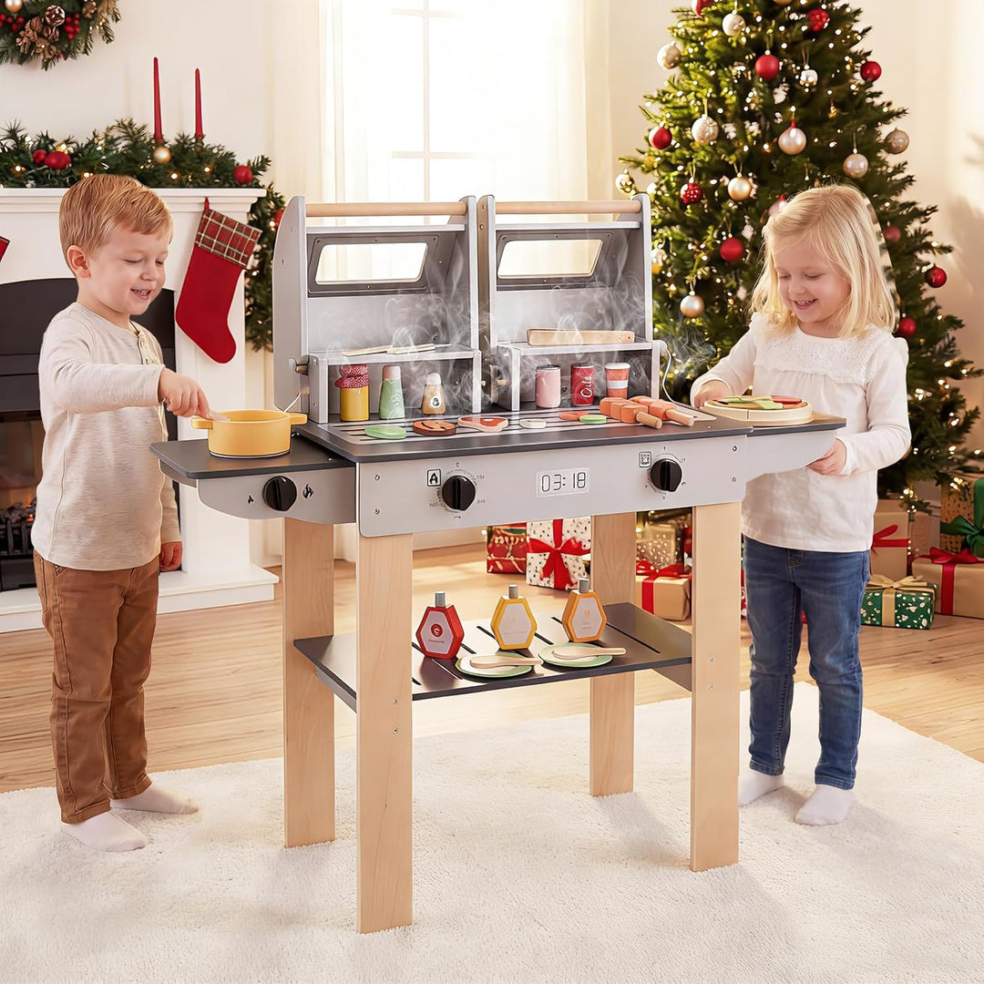 FANTASK Kindergrill Spielzeug, Barbecue Grill mit Grillbesteck & Spiel-Lebensmitteln, Matschküche mi