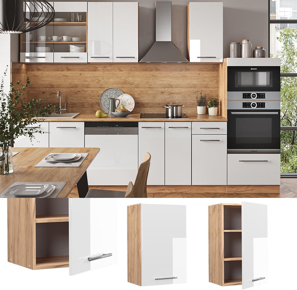 Vicco Hängeschrank Fame-Line, Weiss Hochglanz/Goldkraft Eiche, 45 cm Hängeschrank 45 cm Weiss Hochgl