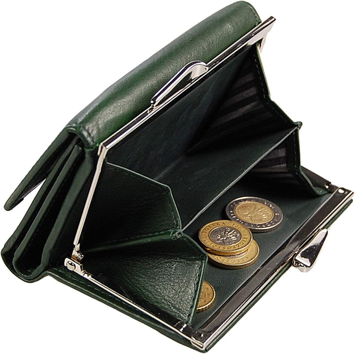Branco Damen Geldbörse Leder 6 Farben, Portemonnaie Geldbeutel mit Metall Bügel, Knipser (Grün), Grü