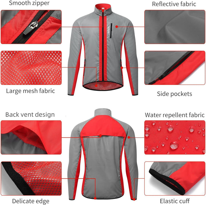 WOSAWE 360 Reflektierende Herren-Sportjacke, Winddicht Wasserabweisend Fahrradjacke Leicht Laufweste