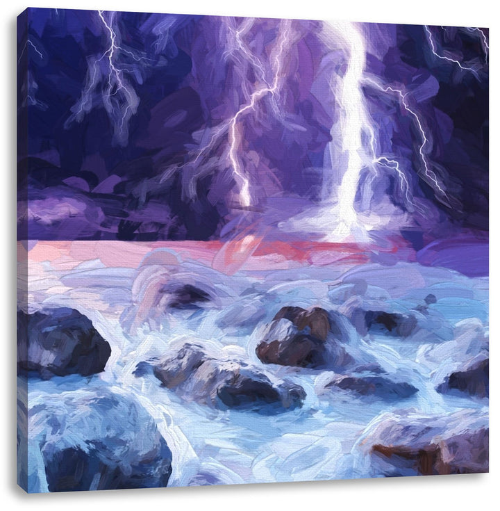 Pixxprint Starkes Gewitter über dem Horizont, Format: 70x70 auf Leinwand, 70x70