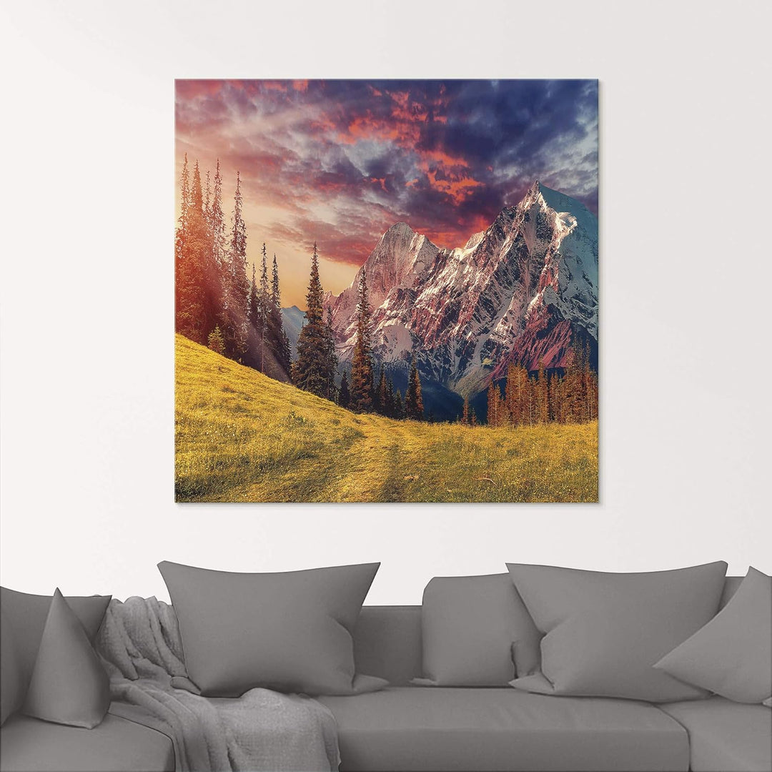 Glasbilder Wandbild Glas Bild einteilig 40x40 cm Quadratisch Alpen Berge Landschaft Natur Gebirge So