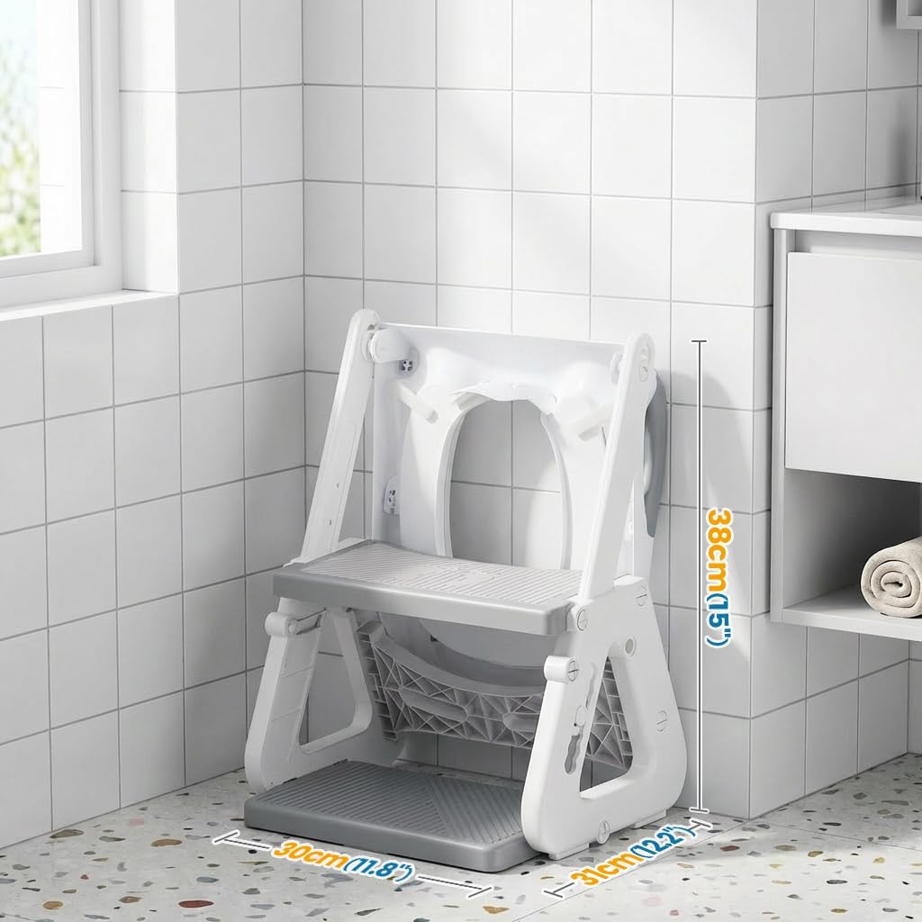 Orzbow Toilettensitz Kinder mit Treppe, Stabil Kinder Toilettensitz mit Dreiecksstruktur, Verlängert