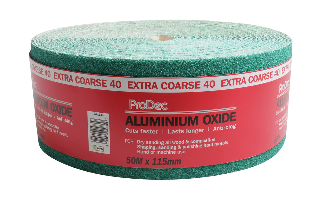 ProDec Schleifpapier, Körnung 40, extra grob, Aluminiumoxid, 50 m x 115 mm, Rolle, grün