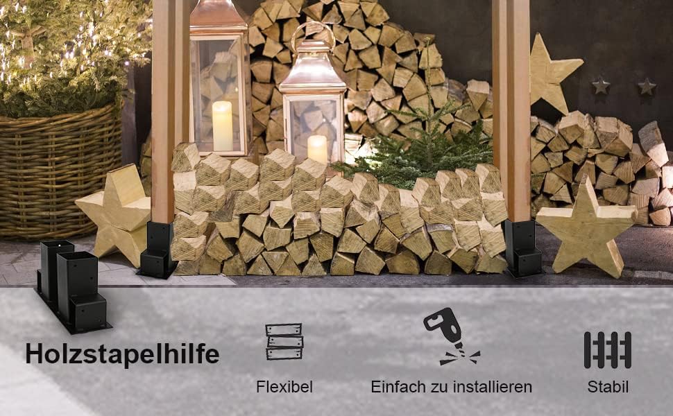 Eulenke 12 Stück Holzstapelhilfe - schwarz Brennholz Stapelhilfe - kaminholzregal innen und aussen -