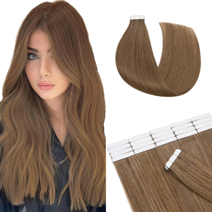 SEGO Tape in Extensions Echthaar Haarverlängerung Klebeband Haarteil 100% Remy Human Haar (20 stück+