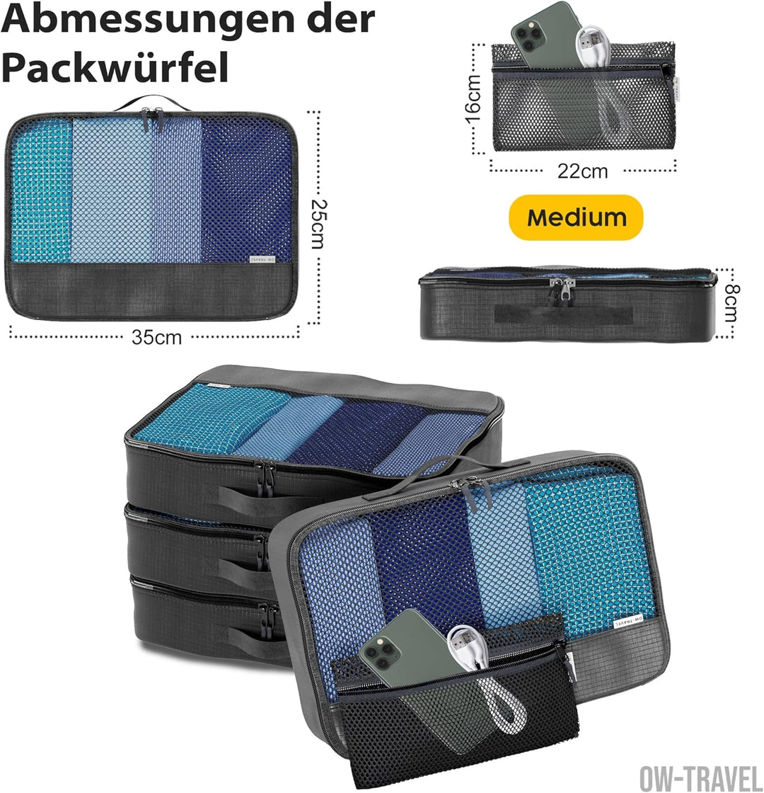 OW-Travel Koffer Organizer Set Schwarz Mittel, leicht zu organisieren, Kofferorganizer Packtaschen S