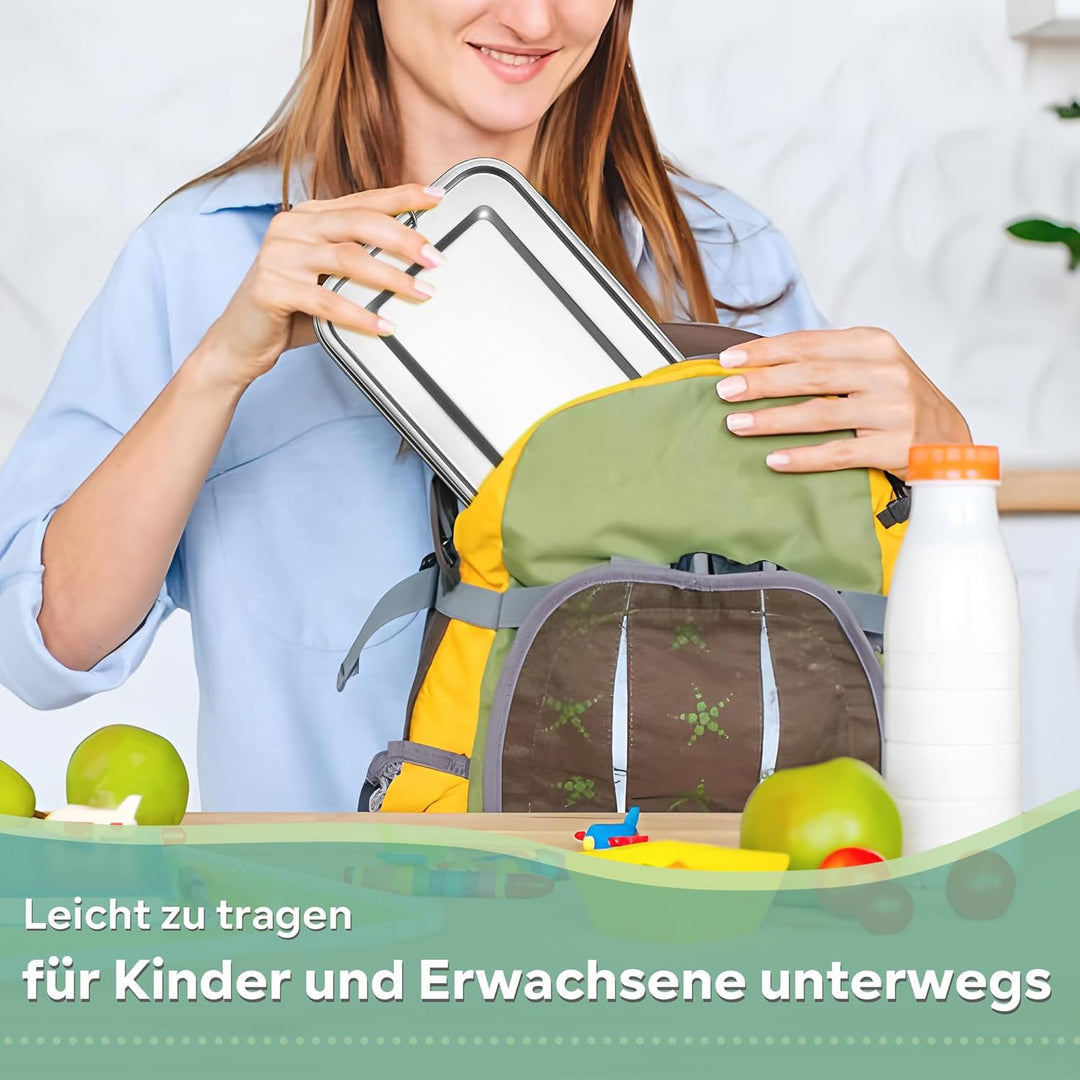 Joyfair Brotdose mit Fächern, 1400ml Edelstahl Bento Box mit 2 Abnehmbar Fächern für Erwachsene & Ki