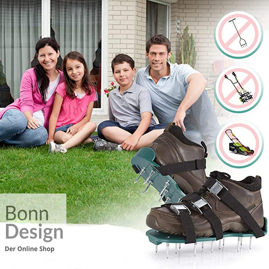 Premium Rasenbelüfter mit vollen 6 cm Tiefe Rasenlüfter Estrichschuhe Vertikutierer Rasen Schuhe Nag