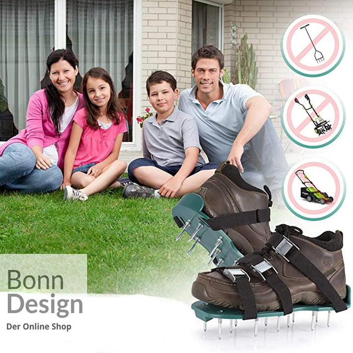 Premium Rasenbelüfter mit vollen 6 cm Tiefe Rasenlüfter Estrichschuhe Vertikutierer Rasen Schuhe Nag