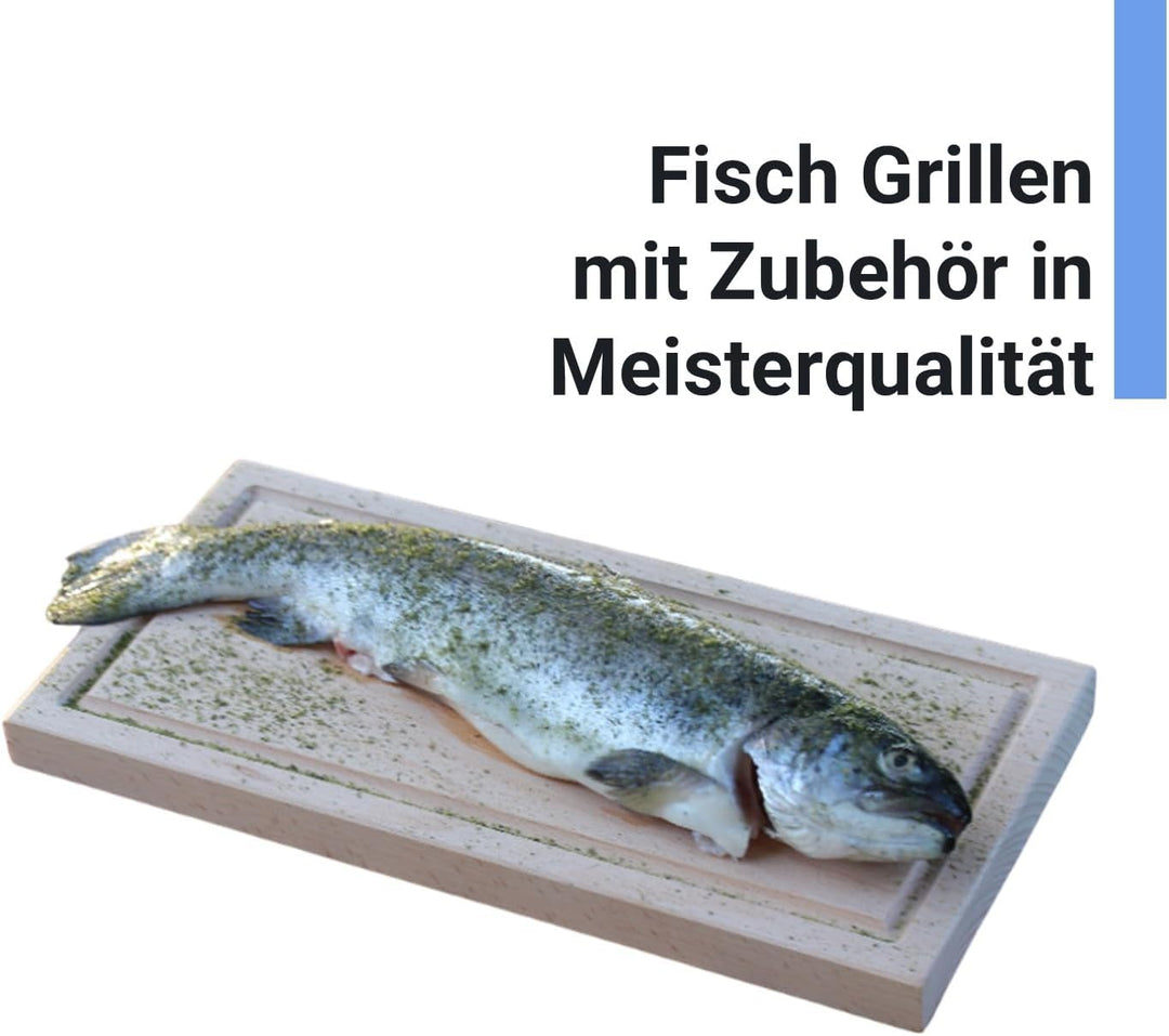 SCHILLING Fischgrilltechnik Grillbrett, Räucherbrett, 45x14x2 cm, Buche, Abtropfrinne, für jedes Gri