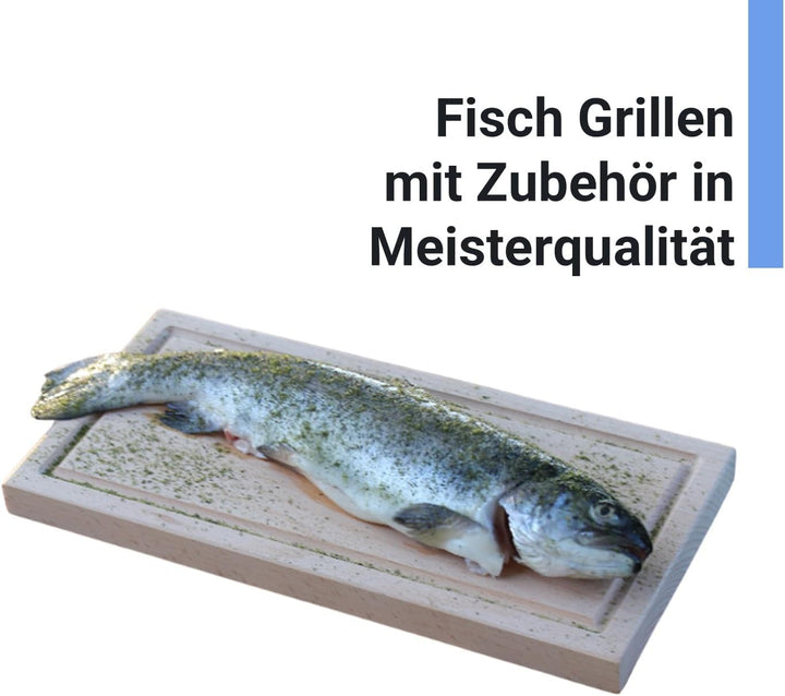 SCHILLING Fischgrilltechnik Grillbrett, Räucherbrett, 45x14x2 cm, Buche, Abtropfrinne, für jedes Gri