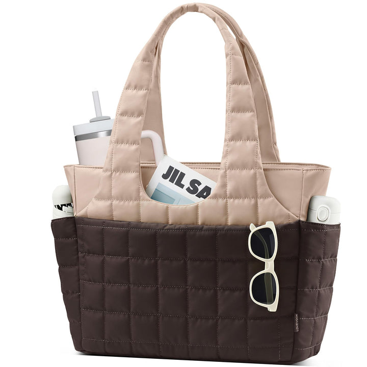 LOVEVOOK Puffer Handtasche Damen Gross, 15,6 Zoll Laptoptasche Shopper Tasche mit Wasserflaschenfach