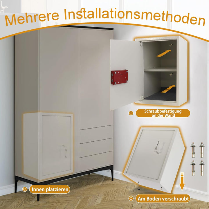 Aufun Tresor Möbeltresor mit Doppelbartschloss 35 x 50 x 31cm, grosse Safe Box für Zuhause, Tresor u