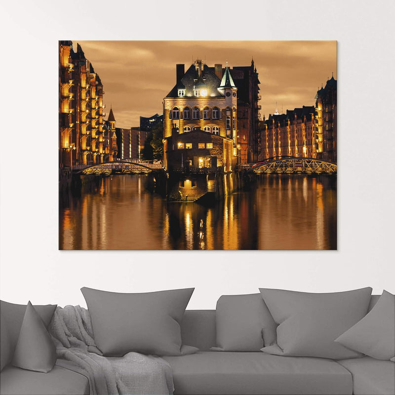 ARTland Glasbilder Wandbild Glas Bild einteilig 80x60 cm Querformat Städte Hamburg Speicherstadt Geb